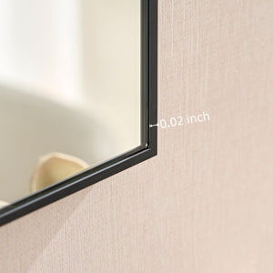 English Elm 36x22inch Glossy Black Bathroom Mirror Minimalist Metal Frame 360° Hang HD Float Glass Vanity Reflective Edge W2091P344794