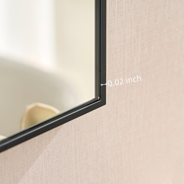 English Elm 60x22inch Glossy Black Bathroom Mirror Modern Minimalist Metal Frame HD Float Glass Vanity Mirror Sleek Corner Hangs decoración W2091P344686