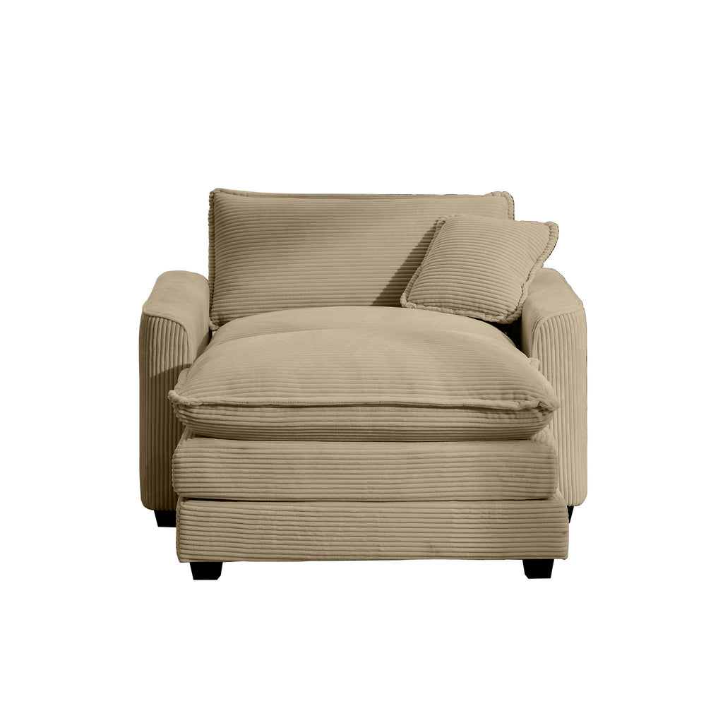 English Elm Comfortable Deep Seat Chair With Footstool & Pillow – Plush Corduroy For Living Room & Bedroom Use W714S00701
