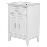 English Elm 24" Bathroom Vanity With Sink, Bathroom Vanity Cabinet With One Flip Drawer and Doors, Solid Wood and Mdf, White