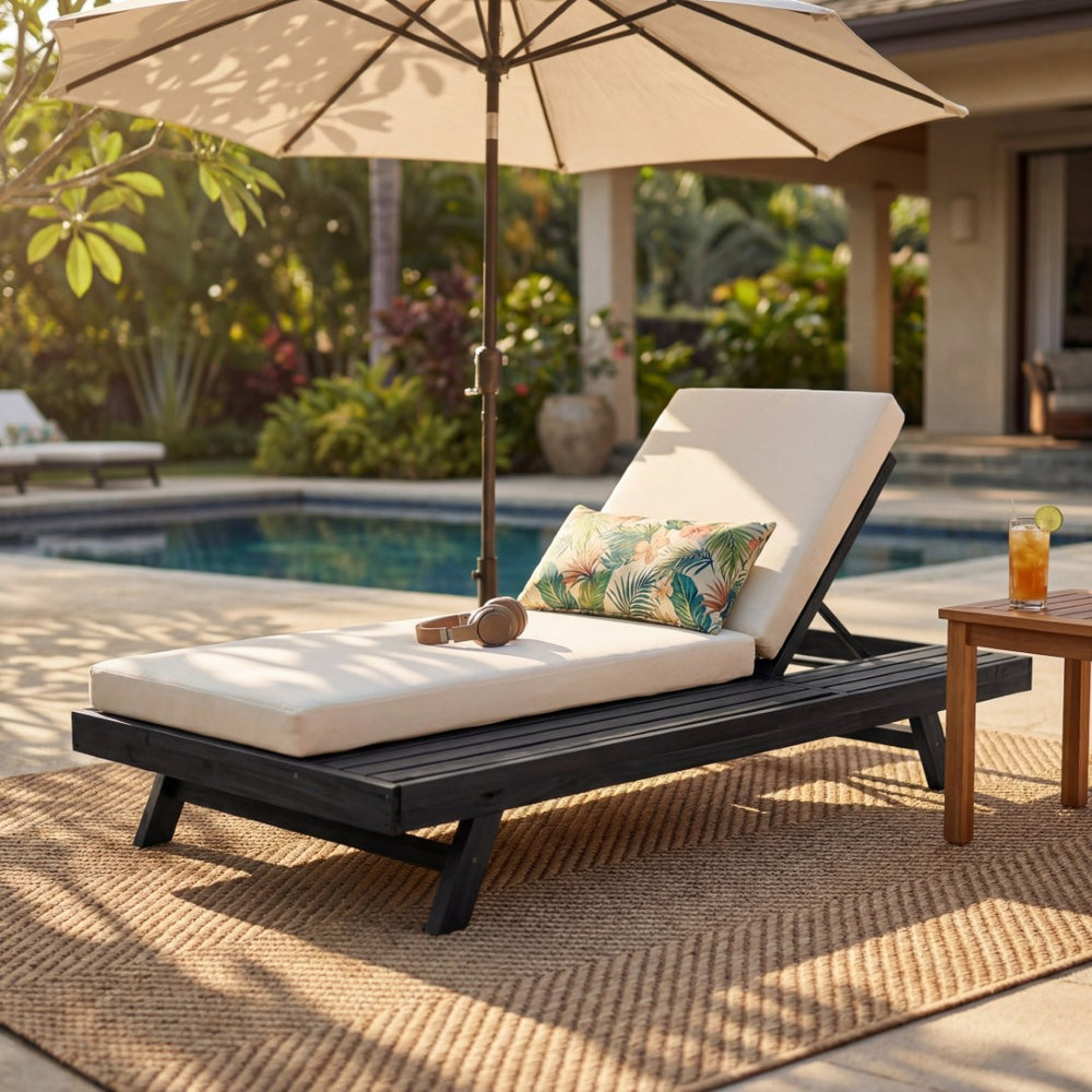 English Elm Lounge Chaise Outdoor Acacia Wood Slatted Frame with Water Resistant Cushion Resort Style N770P442B429CUSH