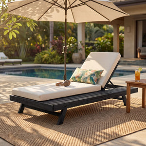 English Elm Lounge Chaise Outdoor Acacia Wood Slatted Frame with Water Resistant Cushion Resort Style N770P442B429CUSH