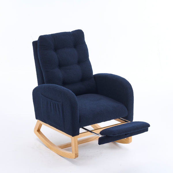 English Elm LY-5104 Plush High-Back Rocking Chair with Footrest & Storage Pocket, Ergonomic Foam Cushion for Nursery Blue W2231P292993