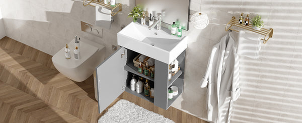 English Elm 21.6" Modern Floating Bathroom Vanity With Ceramic Sink - Stylish Space-Saving Design & Storage N729P170388E