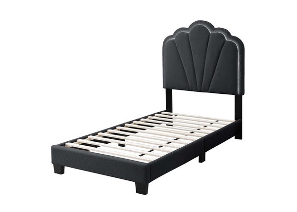English Elm Luxurious Twin Platform Bed Wool Upholstered Scalloped Headboard with Built-in Led Lighting B011P417510