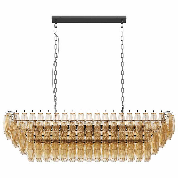 English Elm 54" Modern Black Rectangular Chandelier 12-Light 4-Tier Smoke Glass Farmhouse Pendant for Dining Room Foyer W1340P332564