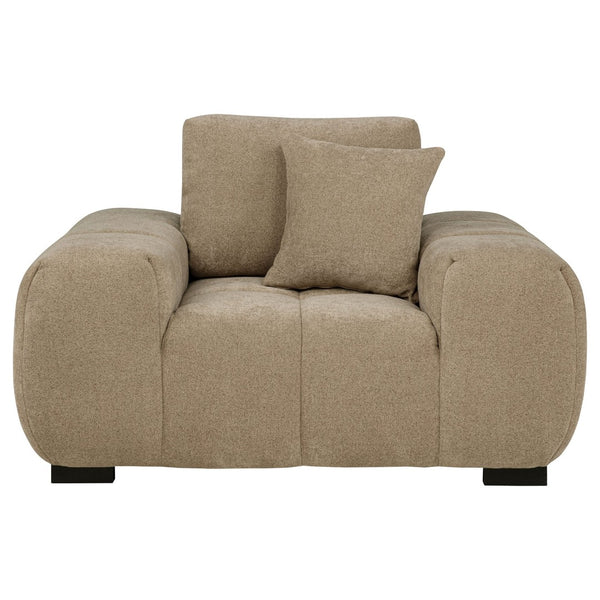 English Elm Plather Channel Tufted Accent Chair Wide Waterfall Arms Foam Seat Living Room Camel B062P447952