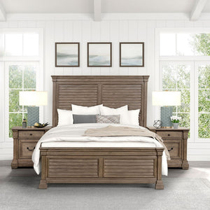 English Elm Weathered Gray King Bedroom Set Shutter Panel Bed Elm Wood Frame with Two Nightstands B2741S00931