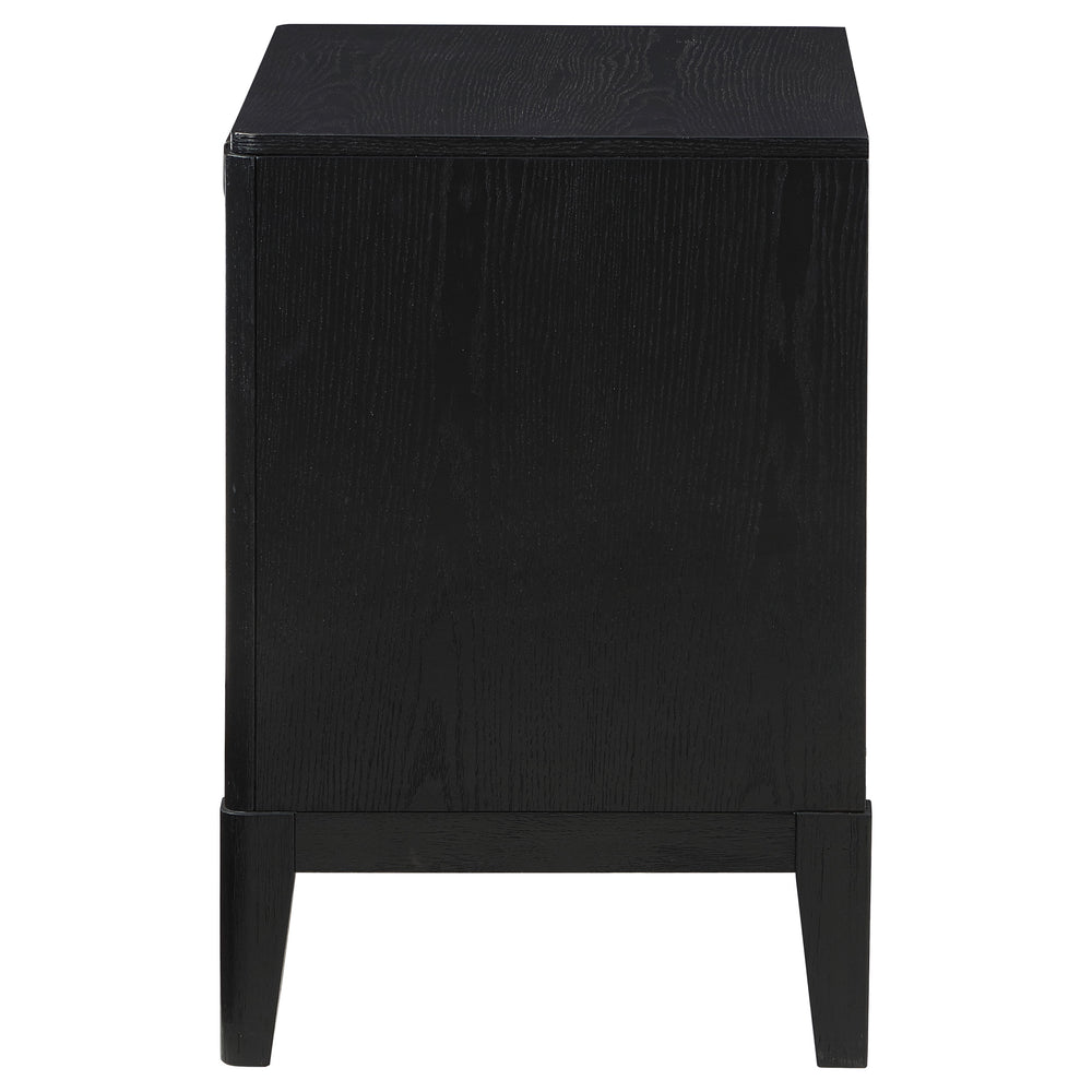 English Elm Mason Black 2-Drawer Nightstand with Fluted Drawer Fronts, Wire-Brushed Finish & Gold Handles — Elegant Bedroom Accent B062P299892