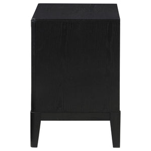 English Elm Mason Black 2-Drawer Nightstand with Fluted Drawer Fronts, Wire-Brushed Finish & Gold Handles — Elegant Bedroom Accent B062P299892