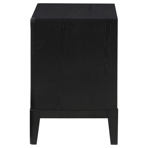 English Elm Mason Black 2-Drawer Nightstand with Fluted Drawer Fronts, Wire-Brushed Finish & Gold Handles — Elegant Bedroom Accent B062P299892