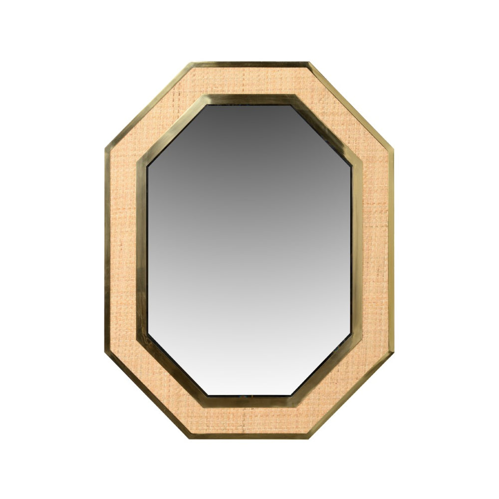 Wildwood Dunbar Elongated Octagonal Brass & Cane Mirror — Beveled Glass, Slim Vintage Profile For Entryway Elegance 193066