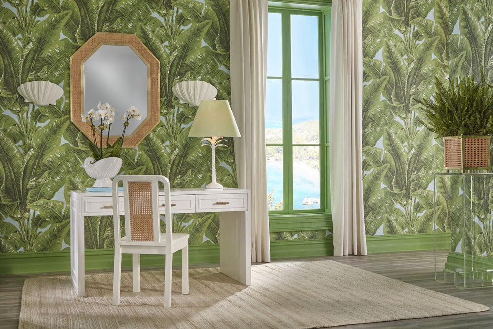 Wildwood Dunbar Elongated Octagonal Brass & Cane Mirror — Beveled Glass, Slim Vintage Profile For Entryway Elegance 193066