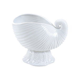 Wildwood Concha Nautilus Cachepot In Light Aqua Glaze—Sculptural Ceramic Planter & Decorative Centerpiece, 10"H White/Cream 193073