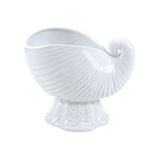 Wildwood Concha Nautilus Cachepot In Light Aqua Glaze—Sculptural Ceramic Planter & Decorative Centerpiece, 10"H White/Cream 193073