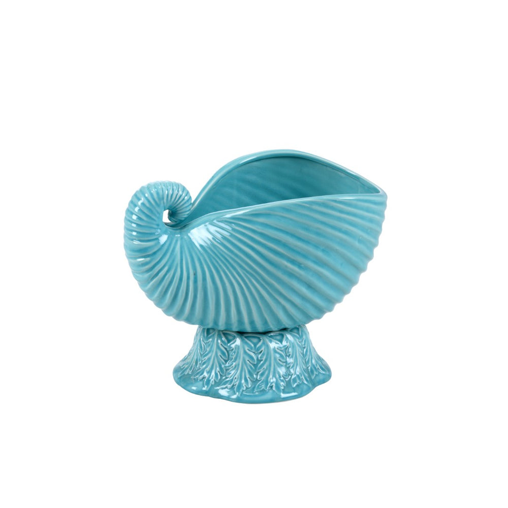 Wildwood Concha Nautilus Cachepot In Light Aqua Glaze—Sculptural Ceramic Planter & Decorative Centerpiece, 10"H Blue 193074
