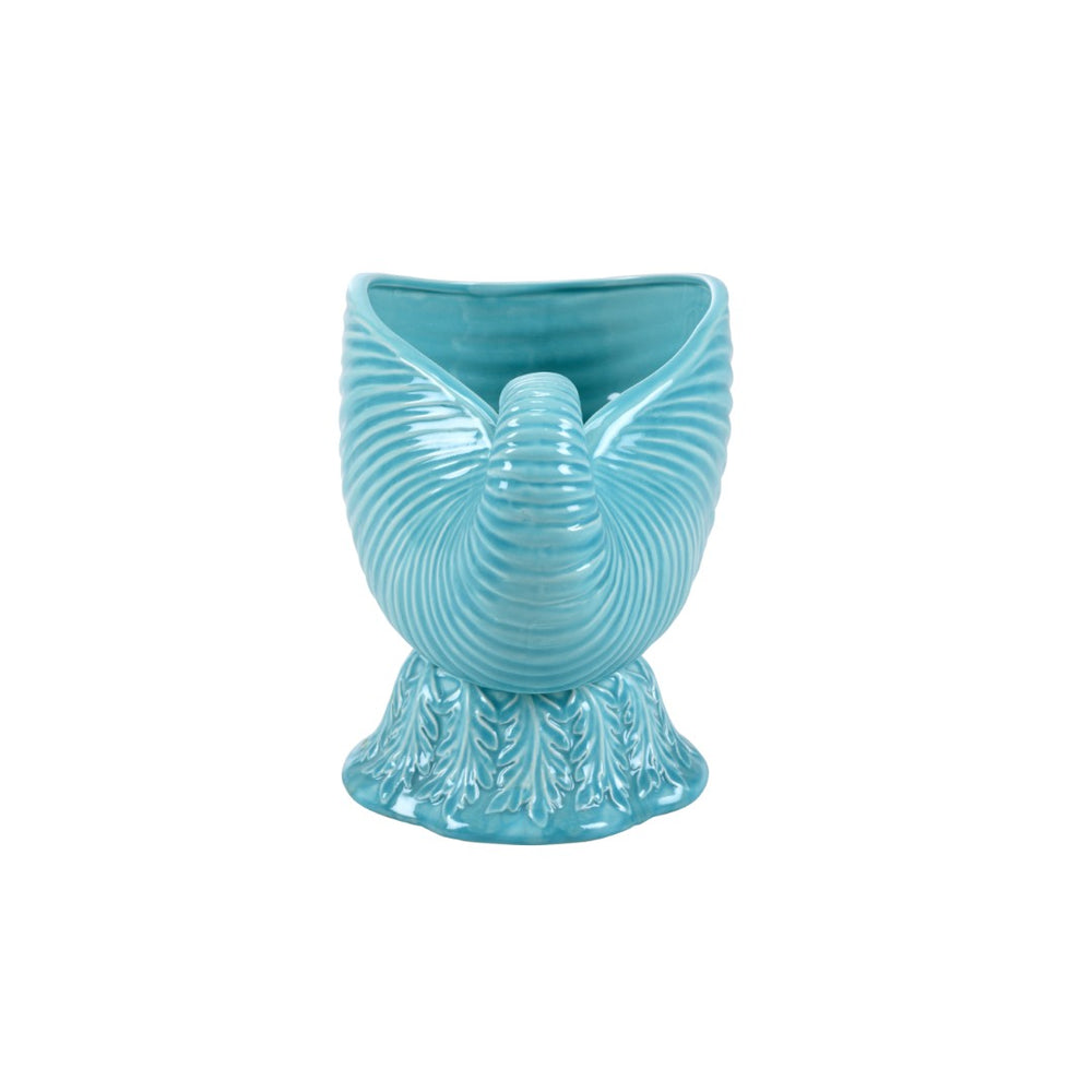 Wildwood Concha Nautilus Cachepot In Light Aqua Glaze—Sculptural Ceramic Planter & Decorative Centerpiece, 10"H Blue 193074