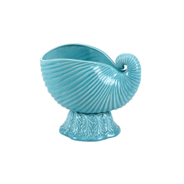 Wildwood Concha Nautilus Cachepot In Light Aqua Glaze—Sculptural Ceramic Planter & Decorative Centerpiece, 10"H Blue 193074