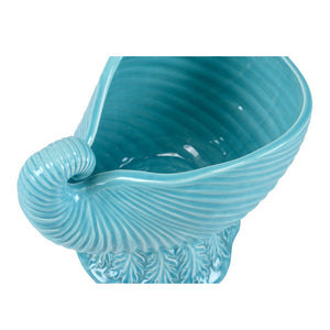 Wildwood Concha Nautilus Cachepot In Light Aqua Glaze—Sculptural Ceramic Planter & Decorative Centerpiece, 10"H Blue 193074