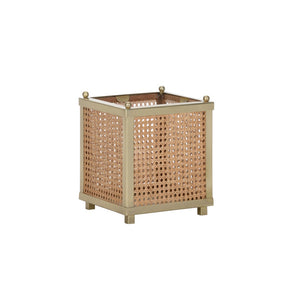 Wildwood Dunbar Brushed Brass & Natural Cane Cachepot — Tapered Artisanal Planter, Hurricane Cover, 12.5"H 193076