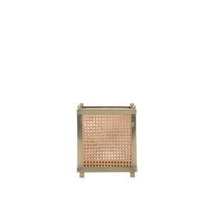 Wildwood Dunbar Brushed Brass & Natural Cane Cachepot — Tapered Artisanal Planter, Hurricane Cover, 12.5"H 193076