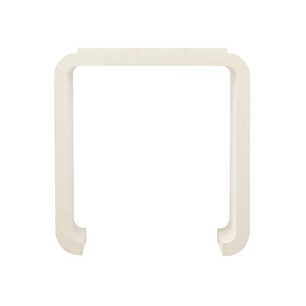 Wildwood Notched Grasscloth Waterfall Console Table — Petite 34.5"H Entryway Accent With Notched Raised Top, Textured Cream Finish 193078