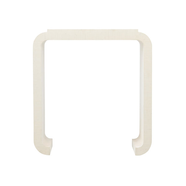 Wildwood Notched Grasscloth Waterfall Console Table — Petite 34.5"H Entryway Accent With Notched Raised Top, Textured Cream Finish 193078