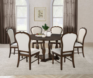 English Elm 2pc Farmhouse Ladderback Dining Chairs with Padded Latte Upholstery, Asian Hardwood Frame, Wire-Brushed Texture Brown,Ivory 43.11 L x 22.83 W x 14.37 H B011P298385