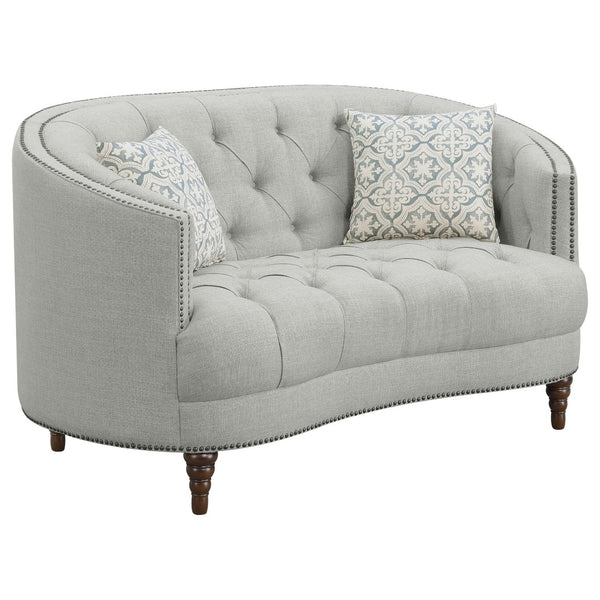 English Elm Veronica Tufted Linen Loveseat with Nailhead Trim and Curved Back for Parlor Style B062P357780