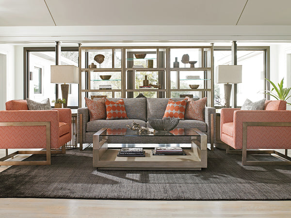Lexington Center Stage Rectangular Cocktail Table - Sophisticated Contemporary Design With Glass Top & Metal Accents Shadow Mist  725-945