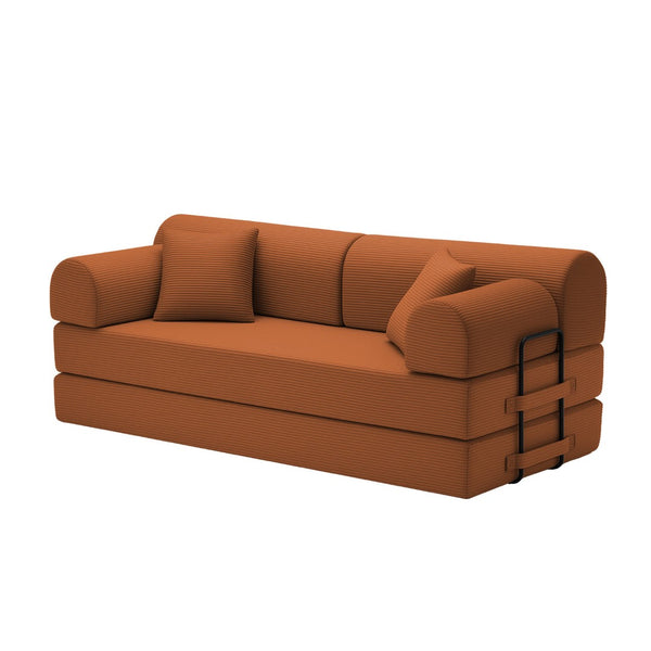 English Elm Convertible Corduroy Floor Sofa Folds Flat as Sleeper Daybed for Studio Living Orange W5532P438817