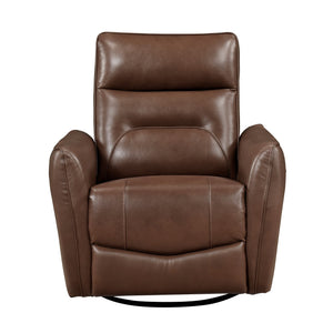 English Elm 1pc Swivel Glider Recliner Chair in Top Grain Leather with 360° Spin, Pocket Coil Support, Durable Solid Wood Frame Brown Mix 37.25 L x 29.5 W x 32.5 H B011P329242