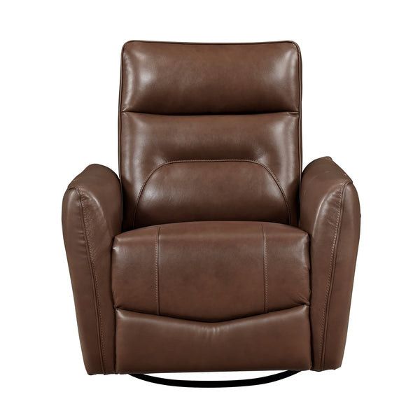 English Elm 1pc Swivel Glider Recliner Chair in Top Grain Leather with 360° Spin, Pocket Coil Support, Durable Solid Wood Frame Brown Mix 37.25 L x 29.5 W x 32.5 H B011P329242
