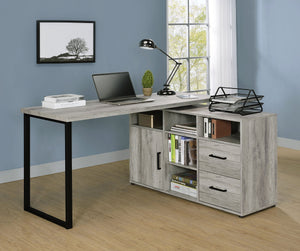 English Elm 59-inch L-Shape Desk Grey Driftwood with Geometric Frame, 5 Open Shelves & 2 Drawers for Organized Workspaces B016P381031