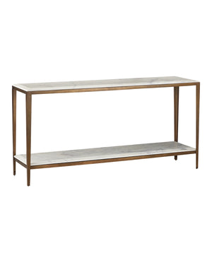 Currey & Company Oblique Marble Console Table – Elegant Antique Brass Frame With Floating White Lilac Marble Top White White Lilac Marble ,Iron ,Engineered Wood 4000-0238-currey-company