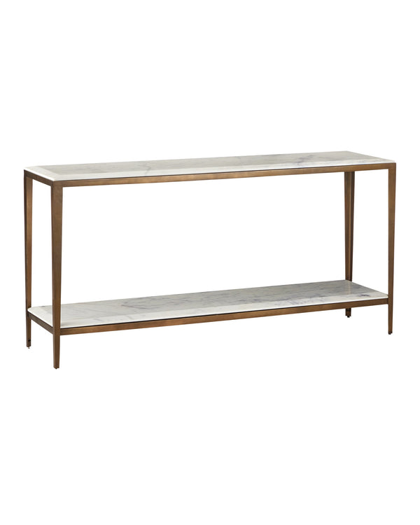 Currey & Company Oblique Marble Console Table – Elegant Antique Brass Frame With Floating White Lilac Marble Top White White Lilac Marble ,Iron ,Engineered Wood 4000-0238-currey-company
