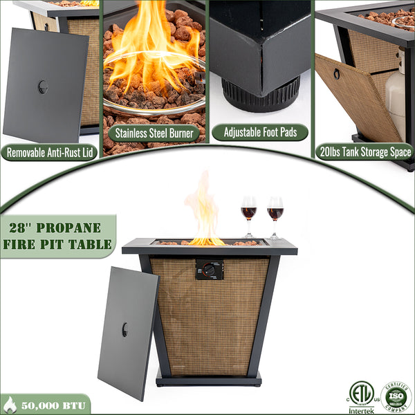 English Elm 28" Propane Gas Fire Pit Table - 50,000 Btu Steel Outdoor Heater For Patios & Courtyards, Brown W853P293849