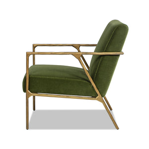 English Elm Jennifer Taylor Home - Aerin Hammered Brass Upholstered Accent Arm Chair with Performance Velvet, Sturdy Iron Frame, 34"L Olive Green B2719P238266