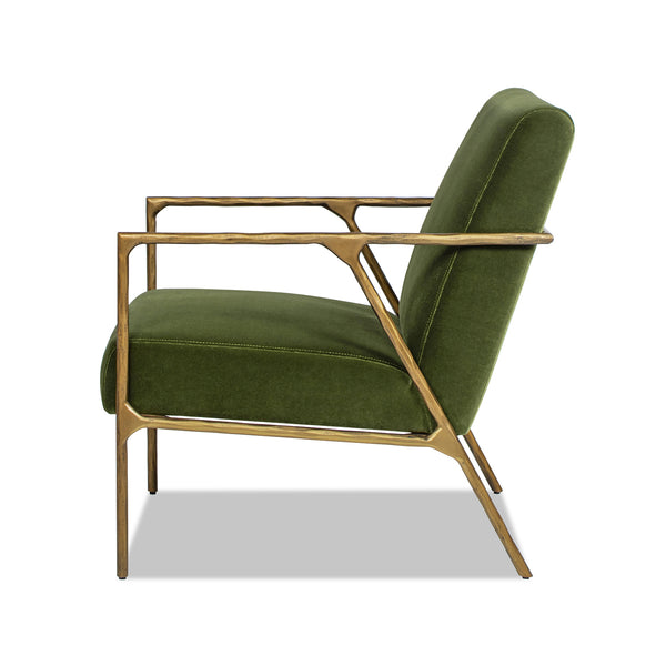 English Elm Jennifer Taylor Home - Aerin Hammered Brass Upholstered Accent Arm Chair with Performance Velvet, Sturdy Iron Frame, 34"L Olive Green B2719P238266