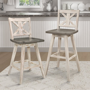 English Elm Counter Height Swivel Chairs Set Of 2 – Rustic White & Gray X-Back Rubberwood Dining Furniture B011P194908