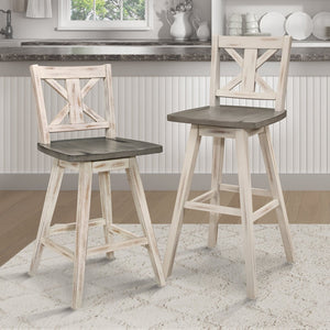 English Elm Pub Height Swivel Chairs Set Of 2 - Distressed Gray & White X-Back Design, Perfect For Home Bars! B011P194916-GIGA