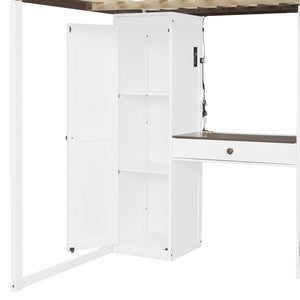 English Elm Full Size Teen Loft Bed with Wardrobe Staircase Storage Dressing Table and Led Lights LT000276AAP