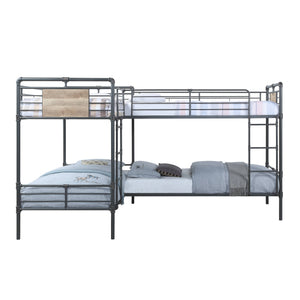 English Elm Cordelia Sandy Black Metal Quadruple Twin L-Shape Bunk Bed, 80 Slats, 660lb Capacity, Guard Rails B2726S00512