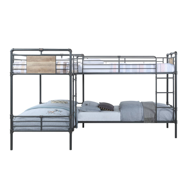 English Elm Cordelia Sandy Black Metal Quadruple Twin L-Shape Bunk Bed, 80 Slats, 660lb Capacity, Guard Rails B2726S00512