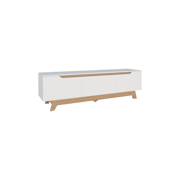 English Elm TV Stand Modern White & Natural Oak, 2 Doors 1 Drawer, Compact FSC-Certified Media Storage Unit B097P369436
