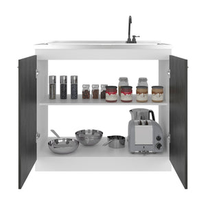 English Elm Zurich Freestanding Stainless Steel Utility Sink with Black Storage Cabinet for Garage Grey+White B200S00457