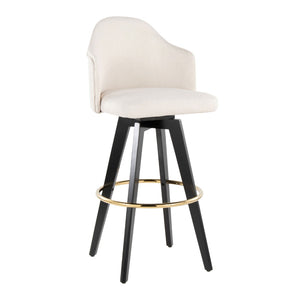English Elm Fixed-height Swivel Barstools with Gold Ring Footrest Cream Upholstery Set of 2 B202S01864