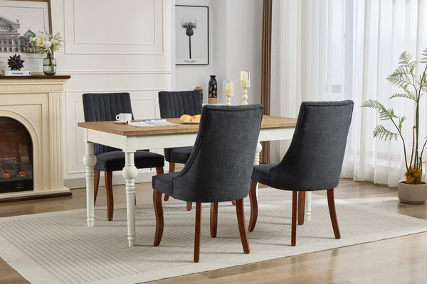 English Elm Rayon High-Back Dining Chair Set with Plush Flocking Upholstery, Triple-Comfort Cushion & Solid Wood Legs Black W1143P233646