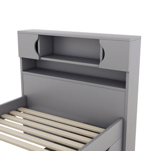 English Elm Twin Captain Platform Bed Frame with Built-In Bookcase, Four Drawers & Slat Support for Storage Gray GX001828AAE