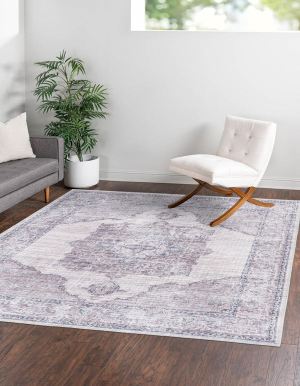 Unique Loom Mangata Mariah Machine Made Medallion Rug Ivory and Gray, Black 7' 10" x 7' 10"